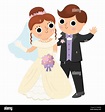 Ilustración vectorial con la novia y el novio agitando las manos. Linda ...