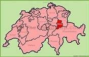 Canton of Glarus location on the Switzerland map - Ontheworldmap.com
