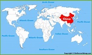 A China no mapa - mundo- China em um mapa do mundo (Ásia Leste da Ásia)