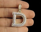 D Initial Custom Letter Diamond Pendant Charm In 10K Two Tone Gold 1.85 ...