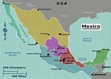 Carte régions Mexique couleur, Carte des régions du Mexique en couleur