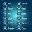 Horóscopo con fechas. colección de iconos del zodiaco en el fondo de la estrella azul | Vector ...