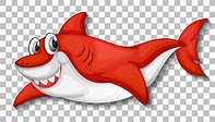 Smiling cute shark cartoon character isolated on transparent background ...