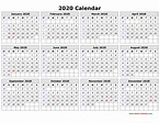 Free Download Printable Calendar 2020 in one page, clean design.