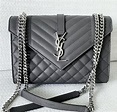 YSL Saint Laurent Dark Grey Leather Medium Envelope Sling Bag 100% ...