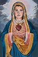 the immaculate mary holding a heart in her hands