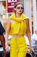 Gigi Hadid out in an all Yellow Outfit in New York