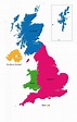Mappa delle regioni del Regno Unito (UK): mappa politica e statale del ...