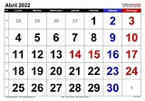 Calendario abril 2022 en Word, Excel y PDF - Calendarpedia
