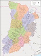 Lleida - province map with municipalities, comarcas and postal codes