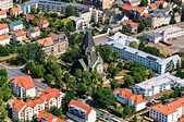 Riesa von oben - Kirchengebäude Trinitatiskirche in Riesa im Bundesland ...