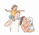 Affectionate family with cute children. hand drawn style vector design ...