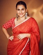 Vidya Balan in a red saree with matching blouse!