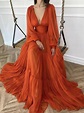 A-line Long Sleeves Light Burnt Orange Modest Prom Dresses PD018 | Prom ...