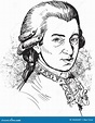 Wolfgang Amadeus Mozart Portrait Illustration, Line Art Vector ...