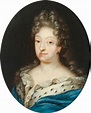 an oval portrait of a woman wearing a blue dress and white fur stole ...