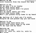 Return To Me, by Marty Robbins - lyrics