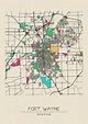 Fort Wayne, Indiana City Map Drawing by Inspirowl Design - Pixels