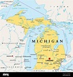Michigan, MI, political map, with capital Lansing and metropolitan area ...