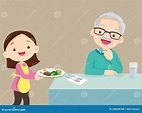 Girl Serving Food To Elderly Man Stock Vector - Illustration of eating ...