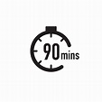 90 minutes timer, stopwatch or countdown icon. Time measure. Chronometr ...