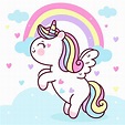 Cute Unicorn Pegasus vector flying on pastel sky with sweet rainbow and ...
