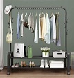 Garment Rack Free-standing Clothes Rack with Top Rod, Two Lower Storage ...