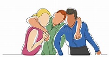 Tres Amigos AbrazÃ¡ndose Juntos - Un Dibujo De Una LÃ­nea Ilustración ...