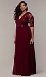 Long Plus-Size Formal Dress in Deep Berry Red | Plus size sleeved ...