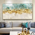 金色抽象客廳裝飾畫背景牆大幅橫油畫大尺寸簡約現代美式大氣掛畫-Taobao