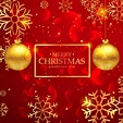 amazing red merry christmas greeting card with hanging golden ba ...