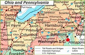 Map of Ohio and Pennsylvania - Ontheworldmap.com