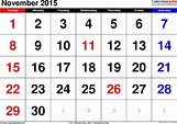 November 2015 - calendar templates for Word, Excel and PDF