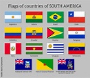 National countries flags of South America continent. Ecuador, Argentina ...