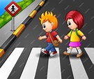 Niña y niño cruzando la calle | Vector Premium