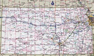 Large detailed roads and highways map of Kansas state with all cities ...