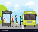 Cartoon bus stop with transport and people Vector Image