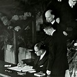 Dirk Stikker, Minister of Foreign Affairs, signs the North Atlantic ...