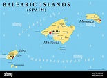 Balearic Islands, political map, with main islands Mallorca, Ibiza ...