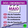 MAIO: Datas comemorativas e feriados do mês