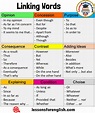 Linking Words List in English - Lessons For English