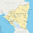 Nicaragua political map with capital Managua, with national borders ...