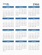 Free 1966 Calendars in PDF, Word, Excel