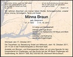 Traueranzeigen von Minna Braun | Trauer.HNA.de