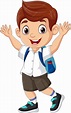 Niño de escuela feliz de dibujos animados levantando las manos | Vector ...