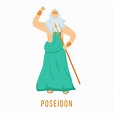 Ilustración de vector plano de Poseidón. deidad griega antigua. dios ...