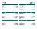 Free 1995 Calendars in PDF, Word, Excel