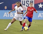 Costa Rica forward Priscilla Chinchilla #14 (right) moves the ball past ...