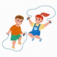 Niños saltando la cuerda saltando juntos vector. niño y niña niños ...