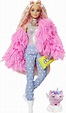 Barbie Extra Fashion Doll with Crimped Hair in Fluffy Pink Coat with ...